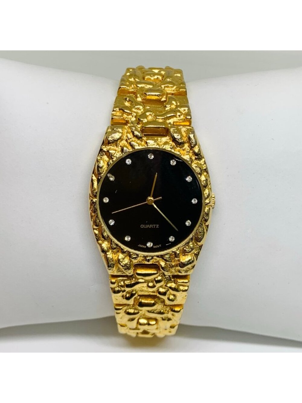 LifeLong Gold tone Nugget Style Women Watch 30mm Black Dial quartz Japan running
